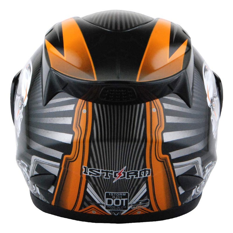 1Storm Motorcycle Bike Full FACE Helmet Mechanic Skull - Tinted Visor Orange - Image 5